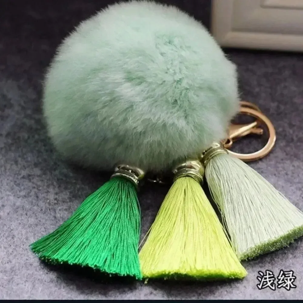 Multiple Colors Available - Fuzzy Fur Pom Pom Keychain Key with Tassels